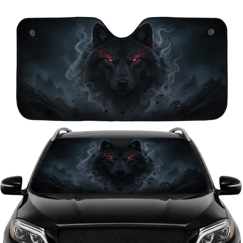 Powerful Black Wolf Head Fiery Red Eyes - Car Interior Upgrade Car Sunshade