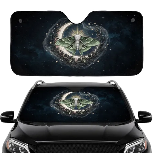 Luna Moth Crescent Moon Cosmic Night Sky Floral Wreath - Travel Essentials Road Trip Gift Car Sunshade