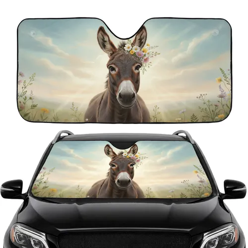 Majestic Friendly Donkey Wildflower Bouquet Travel Essentials - Donkey Lover Gift Car Sunshade