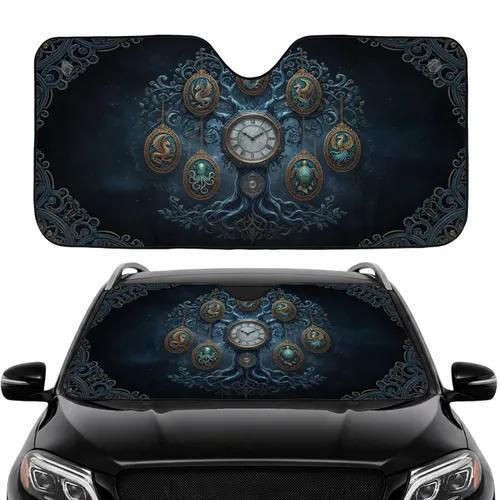 Ornate Tree of Life Clock Mythological Beasts - Car Interior Upgrade Car Sunshade