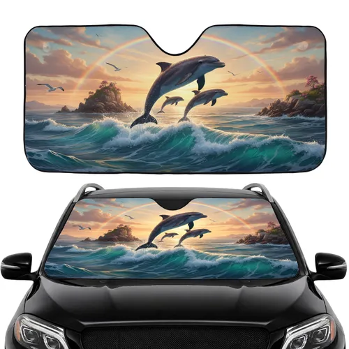 Majestic Dolphins Ocean Sunset Rainbow - Car Interior Upgrade Ocean Lover Gift Car Sunshade