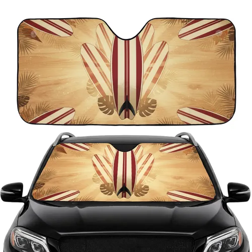 Vintage Longboard Surfboard Tropical Foliage - Road Trip Gift for Surfer Car Sunshade