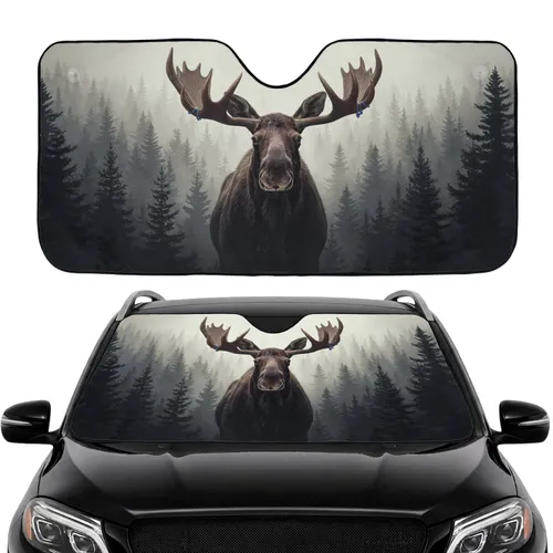 Majestic Moose Antlers Pine Forest Mist - Wildlife Lover Road Trip Gift Car Sunshade