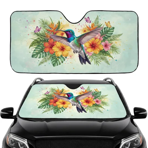 Iridescent Hummingbird Tropical Flowers Butterflies Road Trip Essentials Car Sunshade