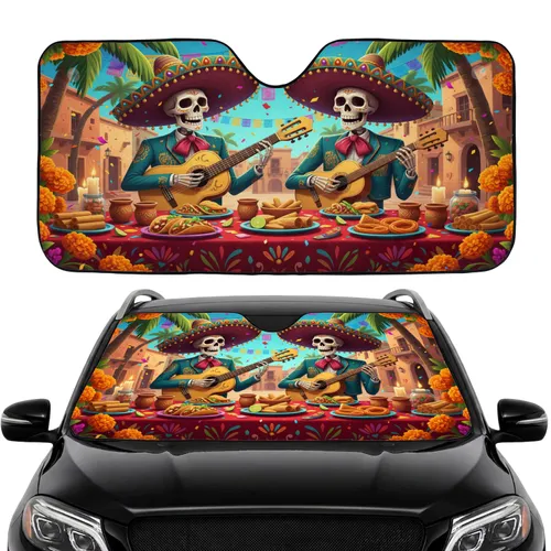 Calaveras Mariachi Band Mexican Street Food - Day of the Dead Travel Essentials Car Sunshade