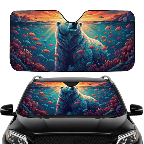 Polar Bear Tropical Fish Coral Reef Aquatic Sunset - Road Trip Gift Car Sunshade