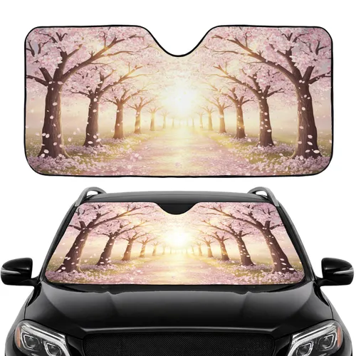 Ethereal Sunlit Sakura Cherry Blossom Avenue Tunnel - Car Interior Upgrade Car Sunshade