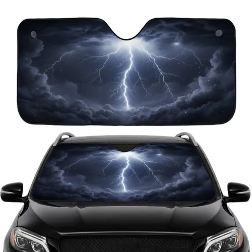 Striking Lightning Bolt Turbulent Storm Clouds Dark Night Sky - Car Interior Upgrade Car Sunshade