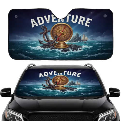 Vintage Compass Rose Anchor Adventure Sailboat - Car Interior Travel Accessory Car Sunshade