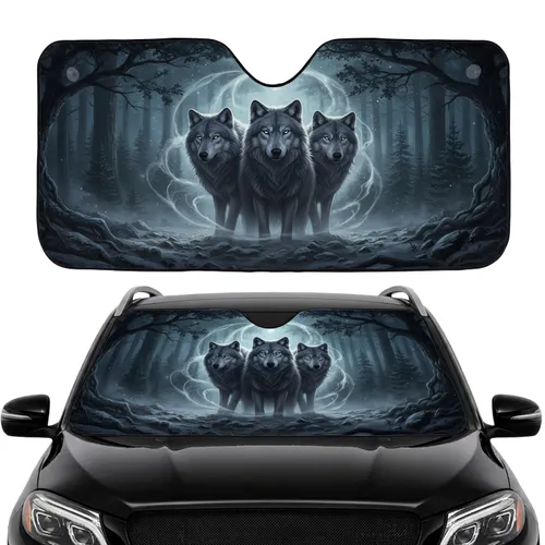 Majestic Stoic Wolves Shadowy Forest Moonlight Starlight - Car Interior Upgrade Car Sunshade