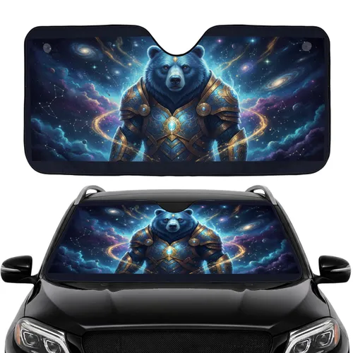 Majestic Cosmic Blue Bear Golden Celestial Armor Galaxy - Road Trip Gift Car Sunshade