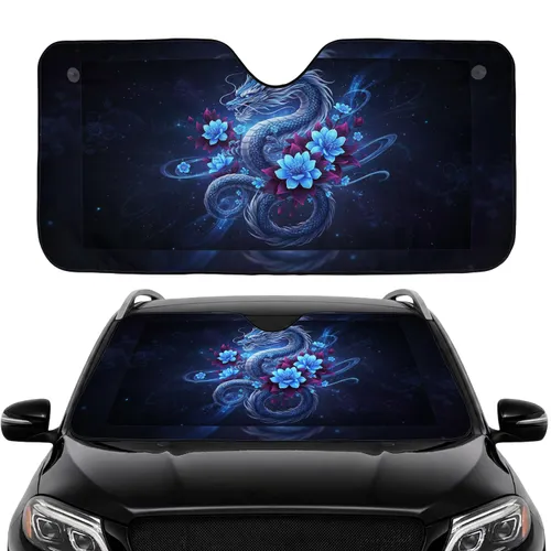 Majestic Iridescent Eastern Dragon Exotic Flowers - Car Interior Upgrade Car Sunshade