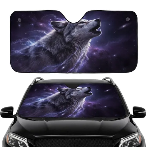 Majestic Gray Wolf Cosmic Nebula - Road Trip Gift for Wildlife Lover Car Sunshade