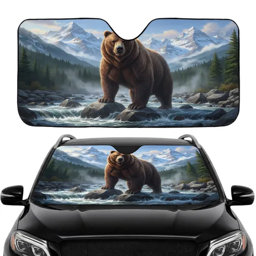 Grizzly Bear Mountain River Wilderness Car Interior Upgrade Wildlife Lover Gift Car Sunshade