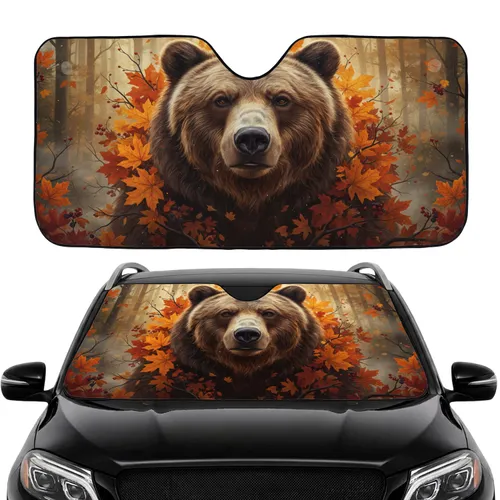 Grizzly Bear Autumn Forest Commute Accessory - Wildlife Lover Gift Car Sunshade