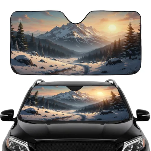 Towering Peak Snow Mountain Pine Forest Sunset - Road Trip Gift Car Sunshade