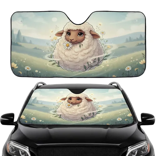 Fluffy Sheep Daisy Meadow - Car Interior Upgrade - Sheep Lover Gift Car Sunshade