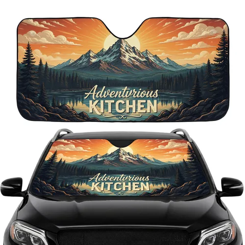 Adventurous Kitchen Mountain Lake Sunset Pine Forest Road Trip Gift Car Sunshade
