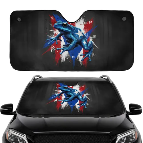 Coqui Frog Two Stars Puerto Rican Flag Patriotic - Road Trip Gift Car Sunshade