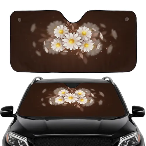 Daisy Flower Clusters Golden Centers Brown Background - Car Interior Upgrade Car Sunshade