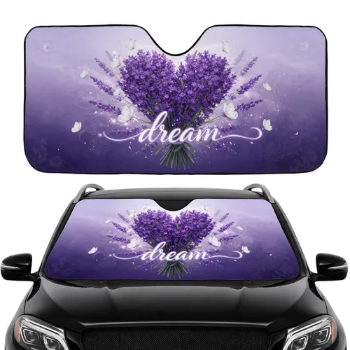 Purple Lavender Butterfly Dream Heart Bouquet Twilight - Road Trip Accessory Car Sunshade