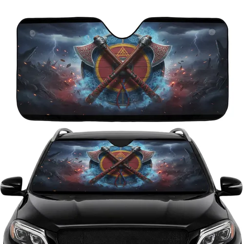 Viking Battle Axes Shield Norse Runic Knotwork Ancient Battleground - Car Interior Upgrade Car Sunshade