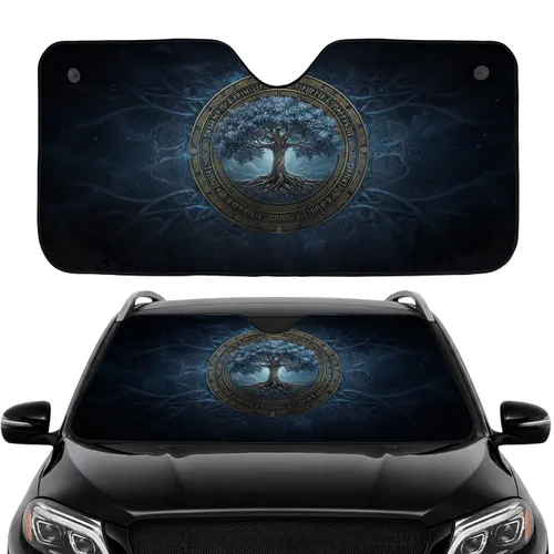 Ancient Tree of Life Gold Runic Celtic Viking Cosmic Universe Road Trip Essentials Car Sunshade