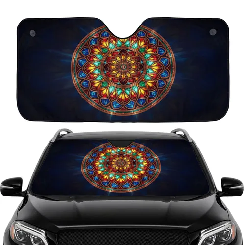Stained Glass Geometric Floral Mandala - Car Interior Upgrade Car Sunshade