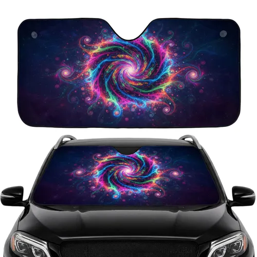 Glowing Fractal Cosmic Swirl Luminous Orbs - Car Interior Upgrade Car Sunshade