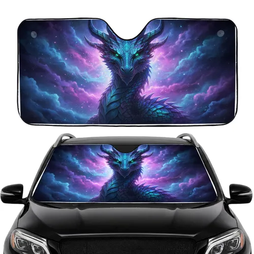 Powerful Horned Iridescent Dragon Magic Swirls - Car Interior Upgrade Car Sunshade