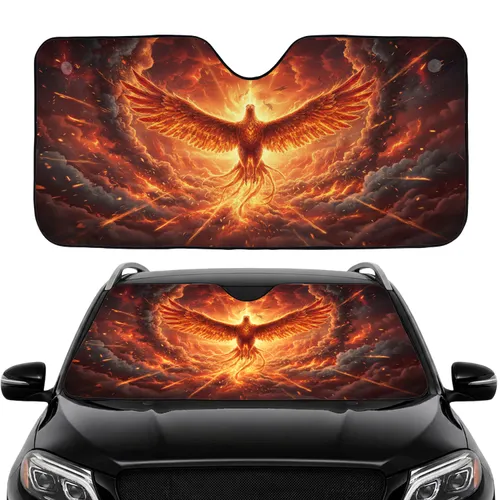 Fiery Phoenix Rising from Flames - Car Interior Upgrade Road Trip Accessory Car Sunshade