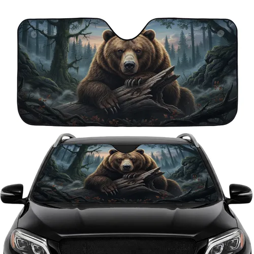 Grizzly Bear Wilderness Forest - Wildlife Lover Road Trip Gift Car Sunshade