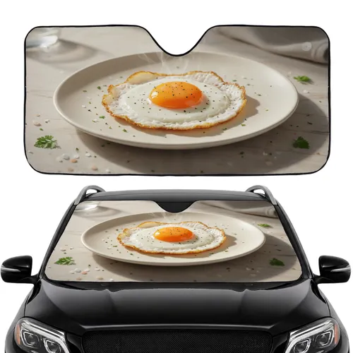 Sunny Side Up Fried Egg Plate Rustic Table Salt Parsley - Car Interior Upgrade Car Sunshade