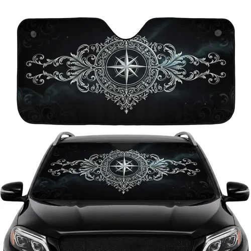 Baroque Filigree Scrollwork Compass Rose Wind Star - Car Interior Upgrade Car Sunshade