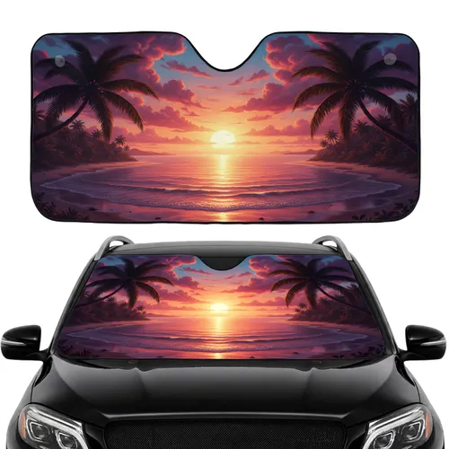 Tropical Sunset Palm Trees Ocean Beach Clouds - Commute Car Interior Upgrade Car Sunshade