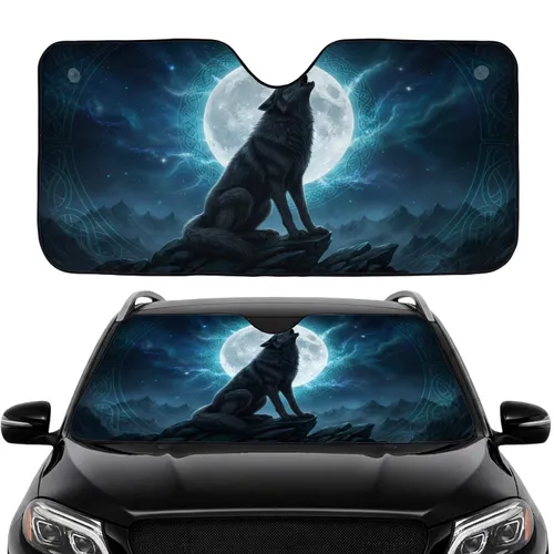 Black Wolf Howling Full Moon Celtic Knots - Car Interior Upgrade Wolf Lover Gift Car Sunshade