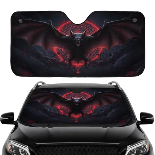 Powerful Winged Snarling Bat Crimson Sigil Mist Ancient Symbols - Car Interior Upgrade Car Sunshade