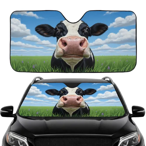 Holstein Cow Wildflower Field Blue Sky - Car Interior Upgrade for Cow Lover Car Sunshade