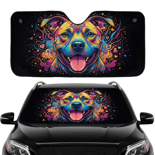 Psychedelic Pitbull Dog Swirls Dots Hearts - Auto Interior Accessory Dog Lover Gift Car Sunshade
