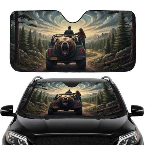 Roaring Grizzly Bear Adventurers Wilderness Outdoor Road Trip Gift Car Sunshade