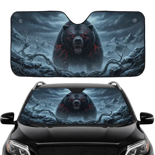 Snarling Grizzly Bear Red Eyes Icy Storm - Car Interior Upgrade Car Sunshade