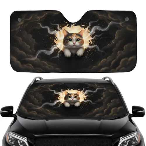 Deep Charcoal Calico Cat Dark Void Smoke Rays - Car Interior Upgrade Cat Lover Gift Car Sunshade