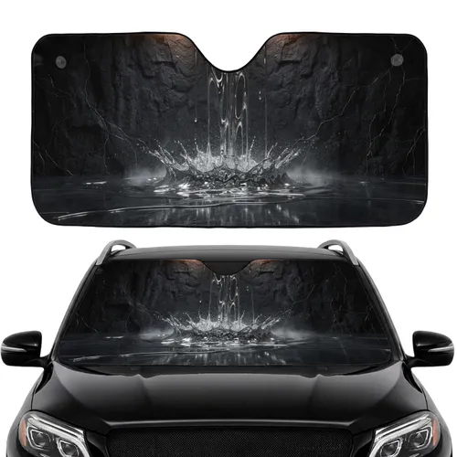 Molten Silver Cascade Dynamic Splash Gold Glow Rock Wall - Car Interior Upgrade Car Sunshade