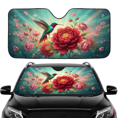 Majestic Hummingbird Peony Garden - Wildlife Lover Car Interior Upgrade Car Sunshade