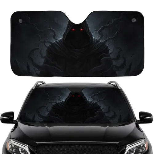 Ominous Hooded Figure Glowing Red Eyes - Car Interior Upgrade Car Sunshade