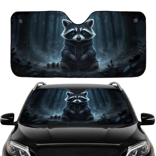 Luminous Blue Eyes Baby Raccoon Hoodie - Deep Forest Night Car Interior Upgrade Gift Car Sunshade