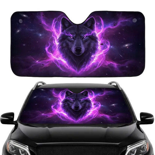 Wolf Glowing Eyes Cosmic Nebula - Car Interior Upgrade for Wildlife Lover Car Sunshade