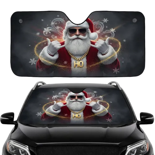 Santa Claus Gold Chain Shaka Aviator Sunglasses Snowflake - Christmas Road Trip Gift Car Sunshade