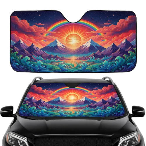 Starry Sky Sun Rainbow Mountains Waves - Car Interior Upgrade Car Sunshade