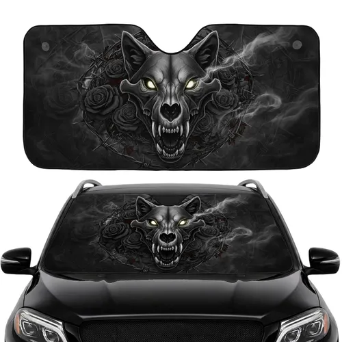 Wolf Skull Barbed Wire Roses - Car Interior Upgrade for Wolf Lovers Car Sunshade